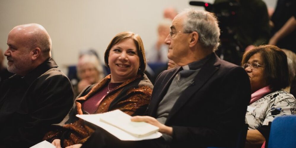 keynote speaker Fr Michael Czerny with Sarah Teather