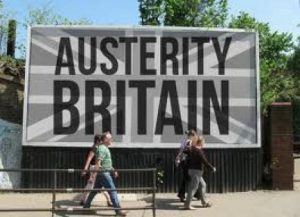 billboard saying Austerity Britain