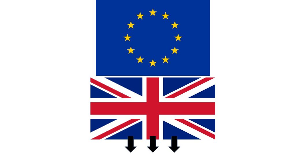 uk flag pulling away from EU flag