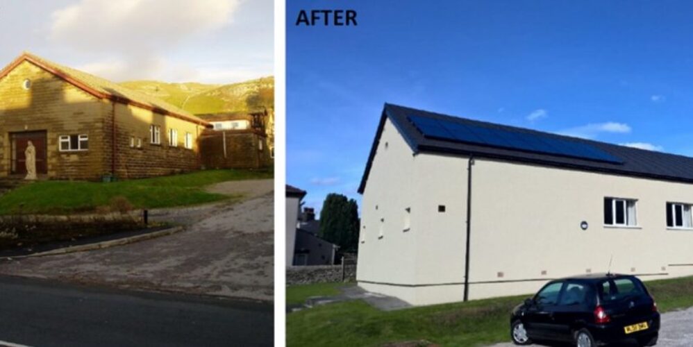 solar panels on roof of church