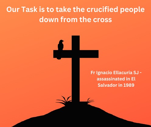 A cross with a quote from Fr Ignacio Ellacuria