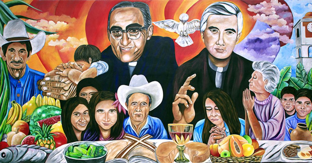 A painting of St. Oscar Romero and Fr. Rutilio Grande, SJ, in the rectory of San Jose Church in Aguilares, El Salvador.